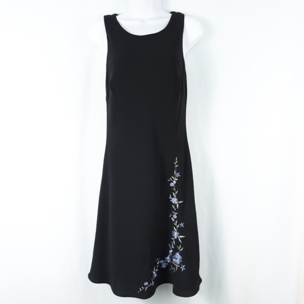 Vintage SL Fashions Sleeveless Floral‎ Embroidered Dress 8 Black Cocktail Party